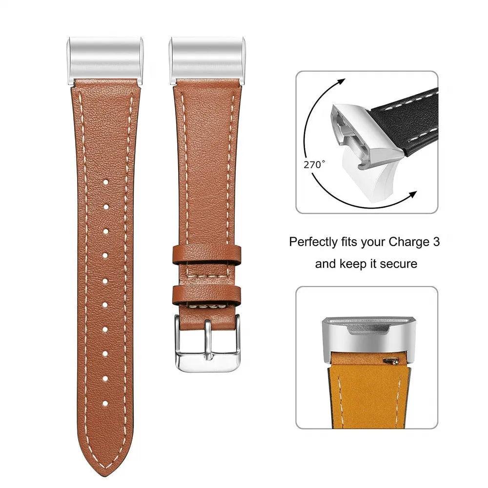 Replacement Fitbit Charge 3 Bands Leather Straps Band Interchangeable Smart Fitness Watch Bands With Stainless Frame for Charge3 Ryudo Blaze Items