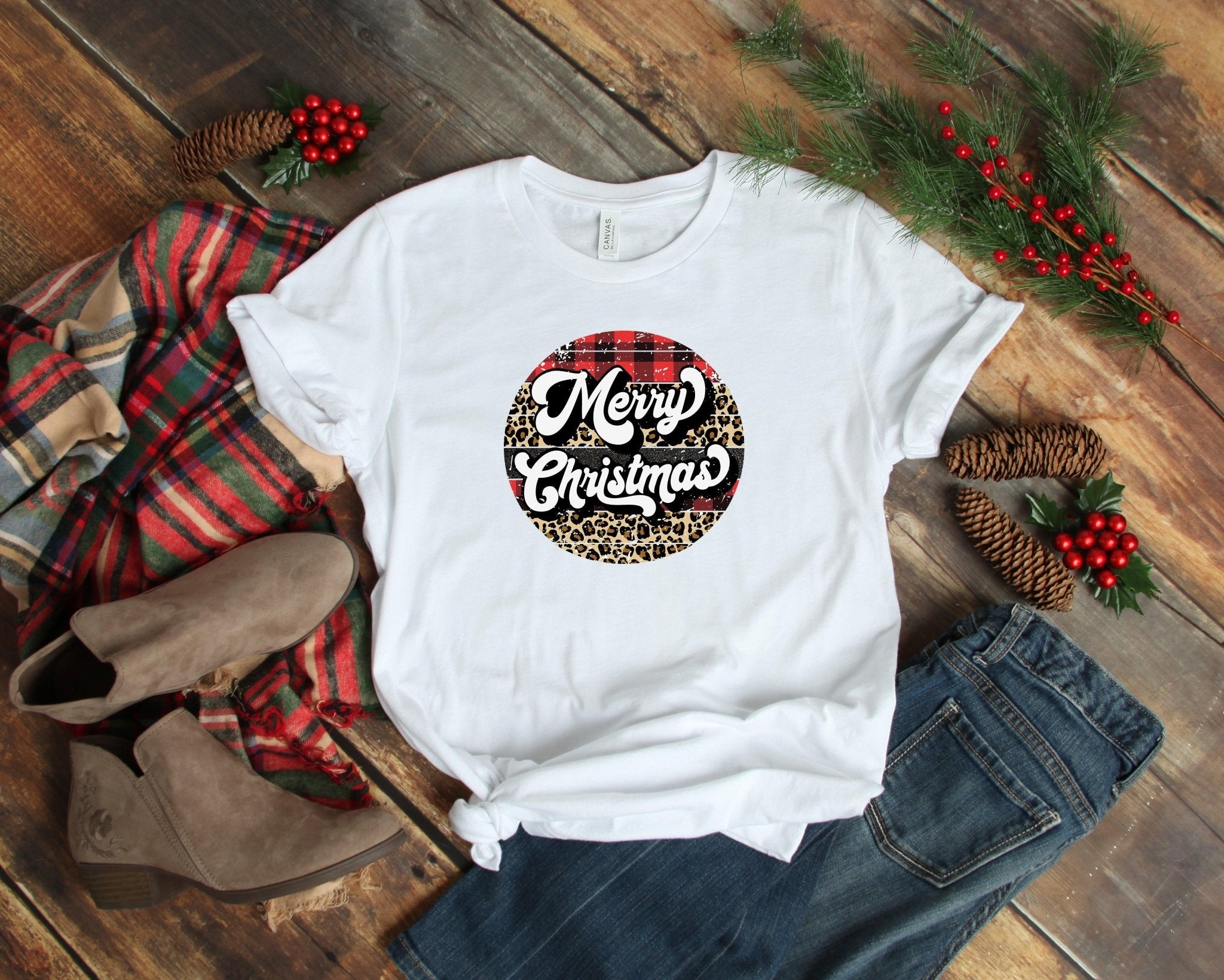 Retro Merry Christmas Shirt, Buffalo Plaid Christmas Shirt - ItemBear.com