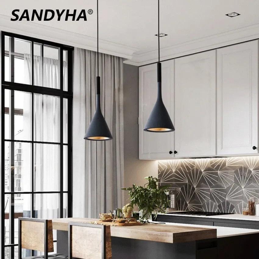 SANDYHA Modern Led Pendant Lights Black White Kitchen Fixtures Bedroom Table Dining Room Hanging Lamp Lampshade Home Chandelier - ItemBear.com