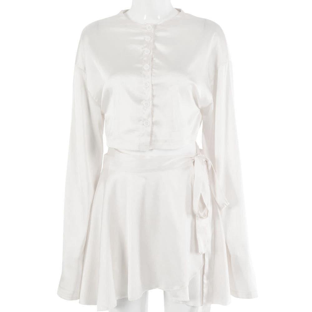 Satin Solid Lantern Sleeve Top & Shorts Set - ItemBear.com
