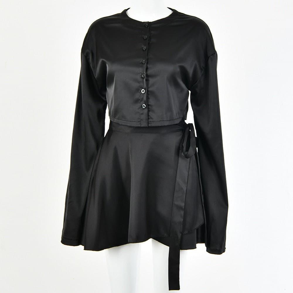 Satin Solid Lantern Sleeve Top & Shorts Set - ItemBear.com