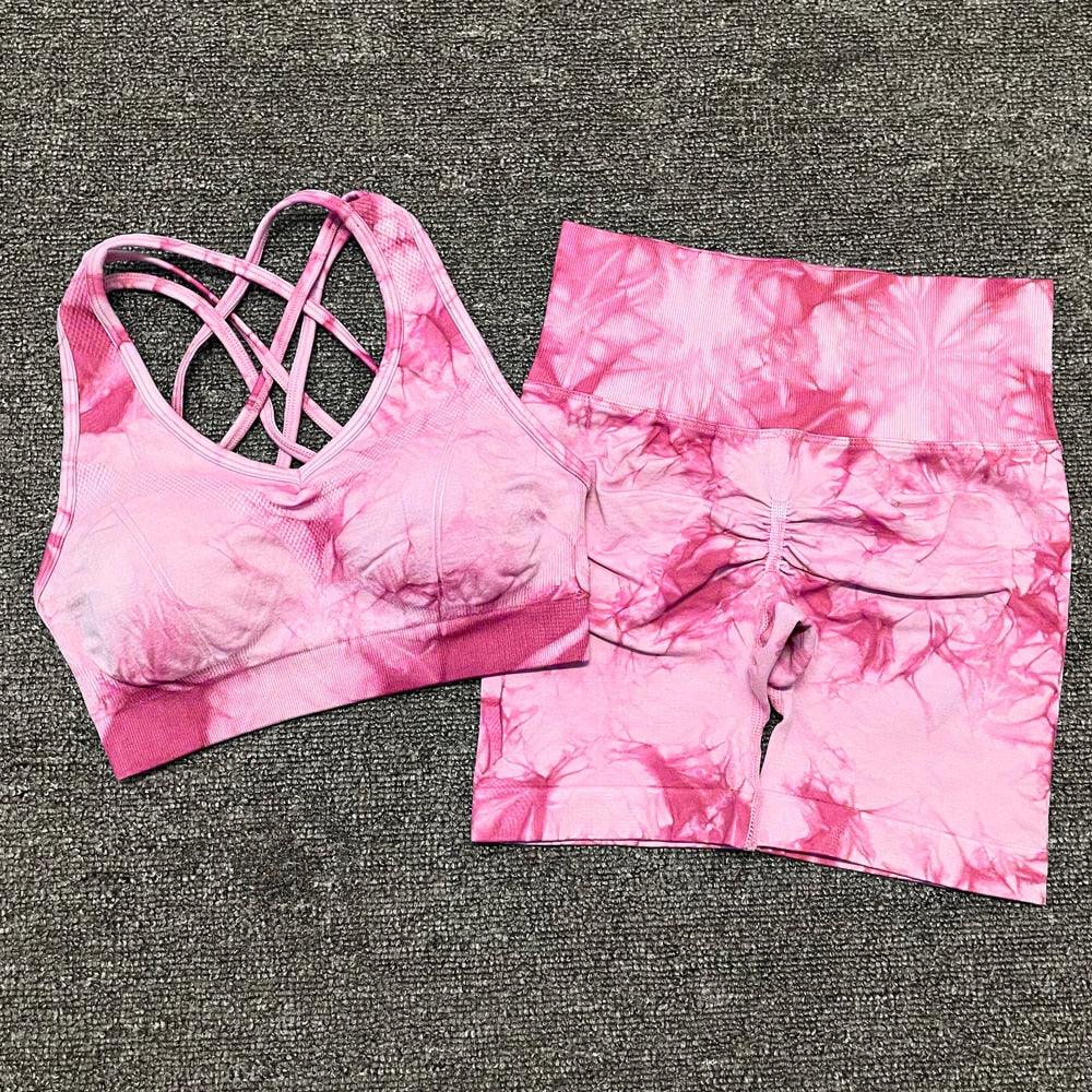Seamless Leggings Yoga Set Gym Fitness Summer Clothing Sportswear High Waist Athletic Sports Workout Bra Suits New Tie Dyeing - ItemBear.com