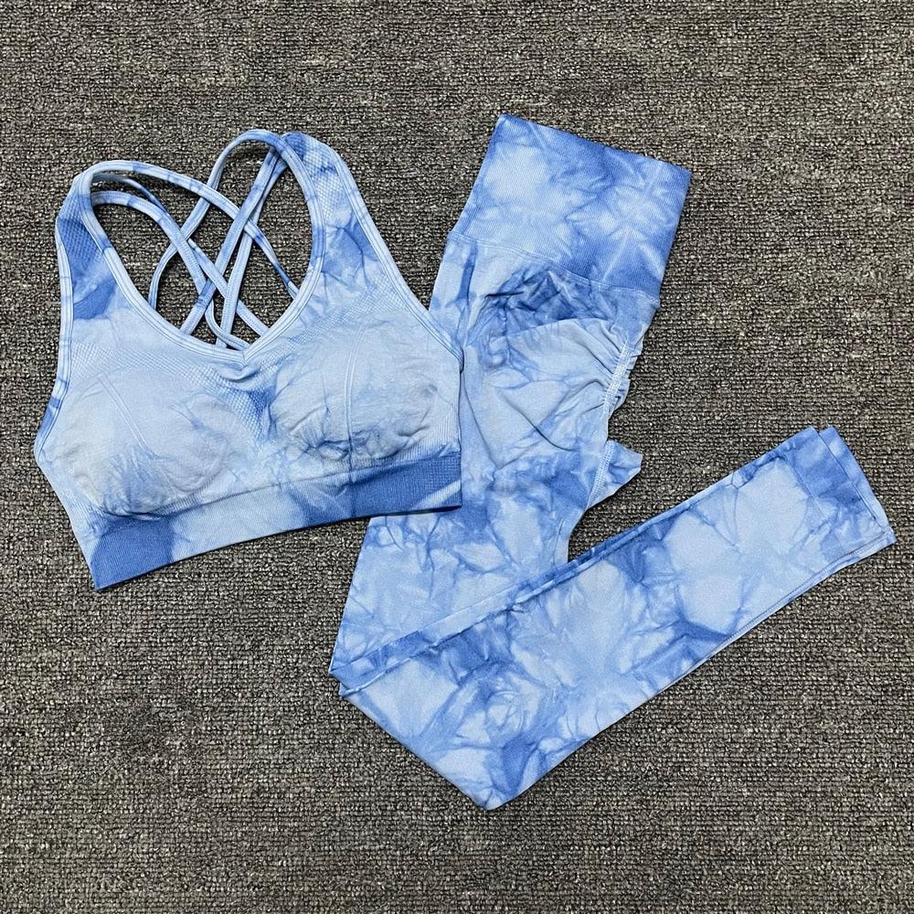 Seamless Leggings Yoga Set Gym Fitness Summer Clothing Sportswear High Waist Athletic Sports Workout Bra Suits New Tie Dyeing - ItemBear.com
