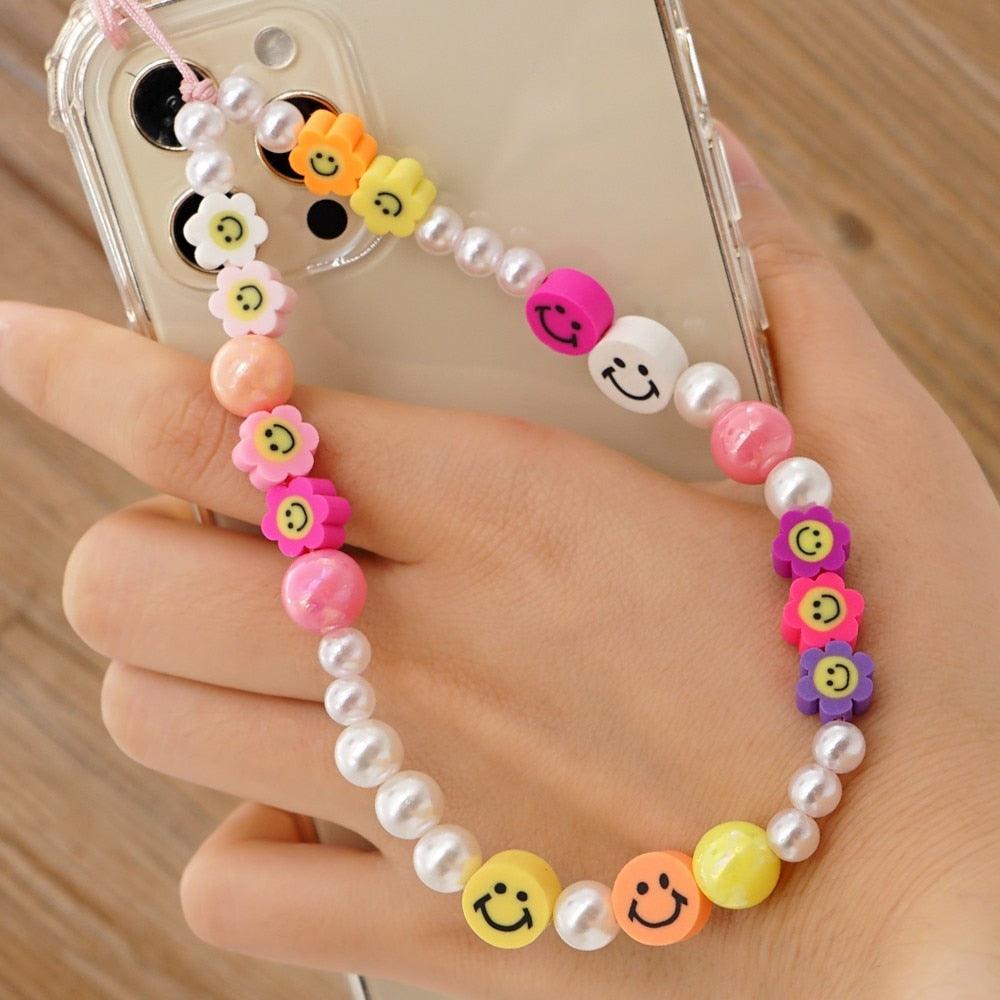 Shinus Heishi Disc Beads Crystal Chain For Phone Mobile Phone Lanyard Smile Cell Phone Chains 2021 LOVE Letter String Wristband - ItemBear.com