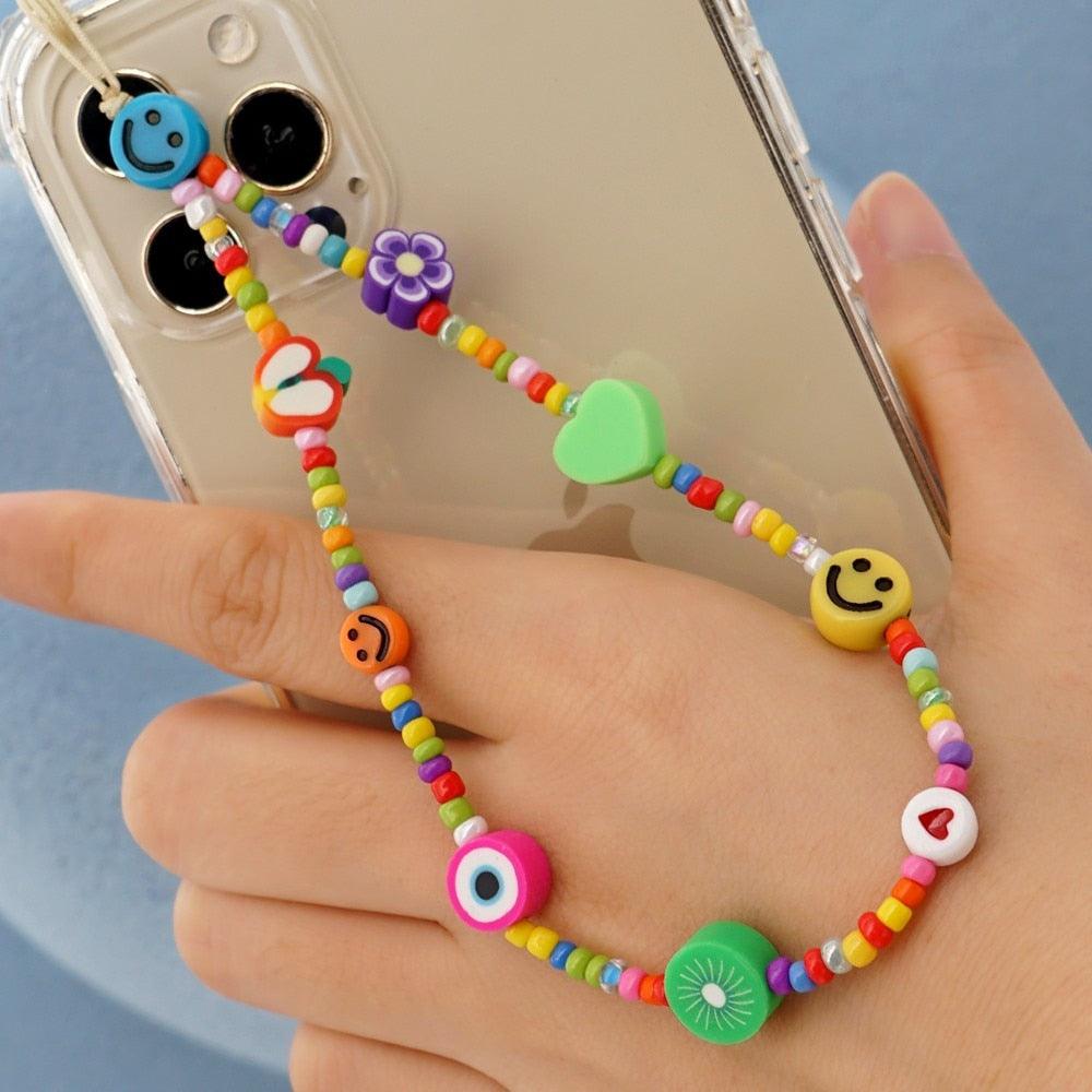 Shinus Heishi Disc Beads Crystal Chain For Phone Mobile Phone Lanyard Smile Cell Phone Chains 2021 LOVE Letter String Wristband - ItemBear.com