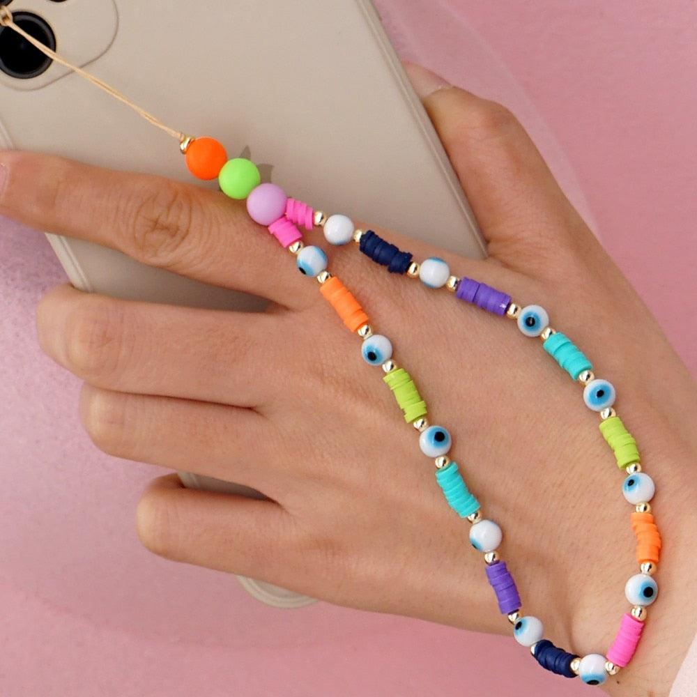 Shinus Heishi Disc Beads Crystal Chain For Phone Mobile Phone Lanyard Smile Cell Phone Chains 2021 LOVE Letter String Wristband - ItemBear.com