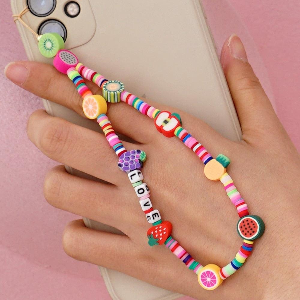 Shinus Heishi Disc Beads Crystal Chain For Phone Mobile Phone Lanyard Smile Cell Phone Chains 2021 LOVE Letter String Wristband - ItemBear.com