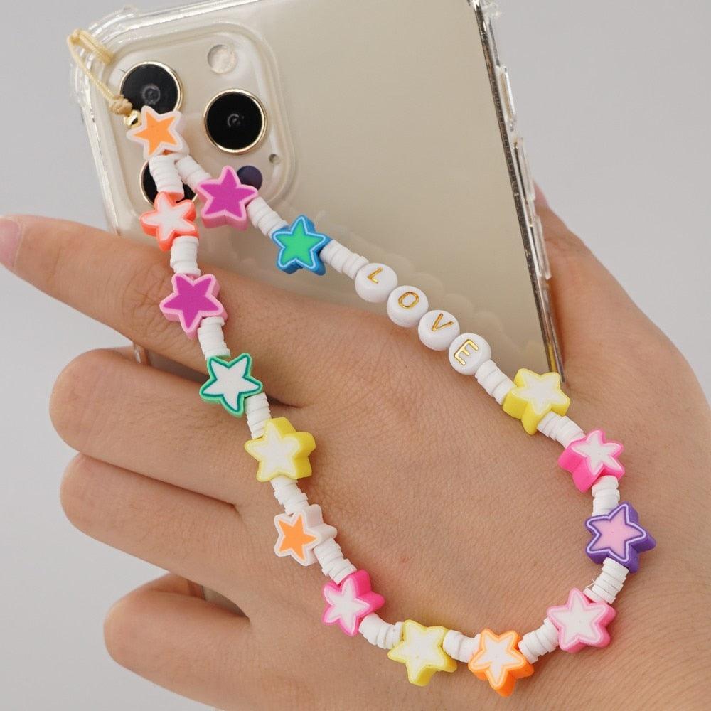 Shinus Heishi Disc Beads Crystal Chain For Phone Mobile Phone Lanyard Smile Cell Phone Chains 2021 LOVE Letter String Wristband - ItemBear.com