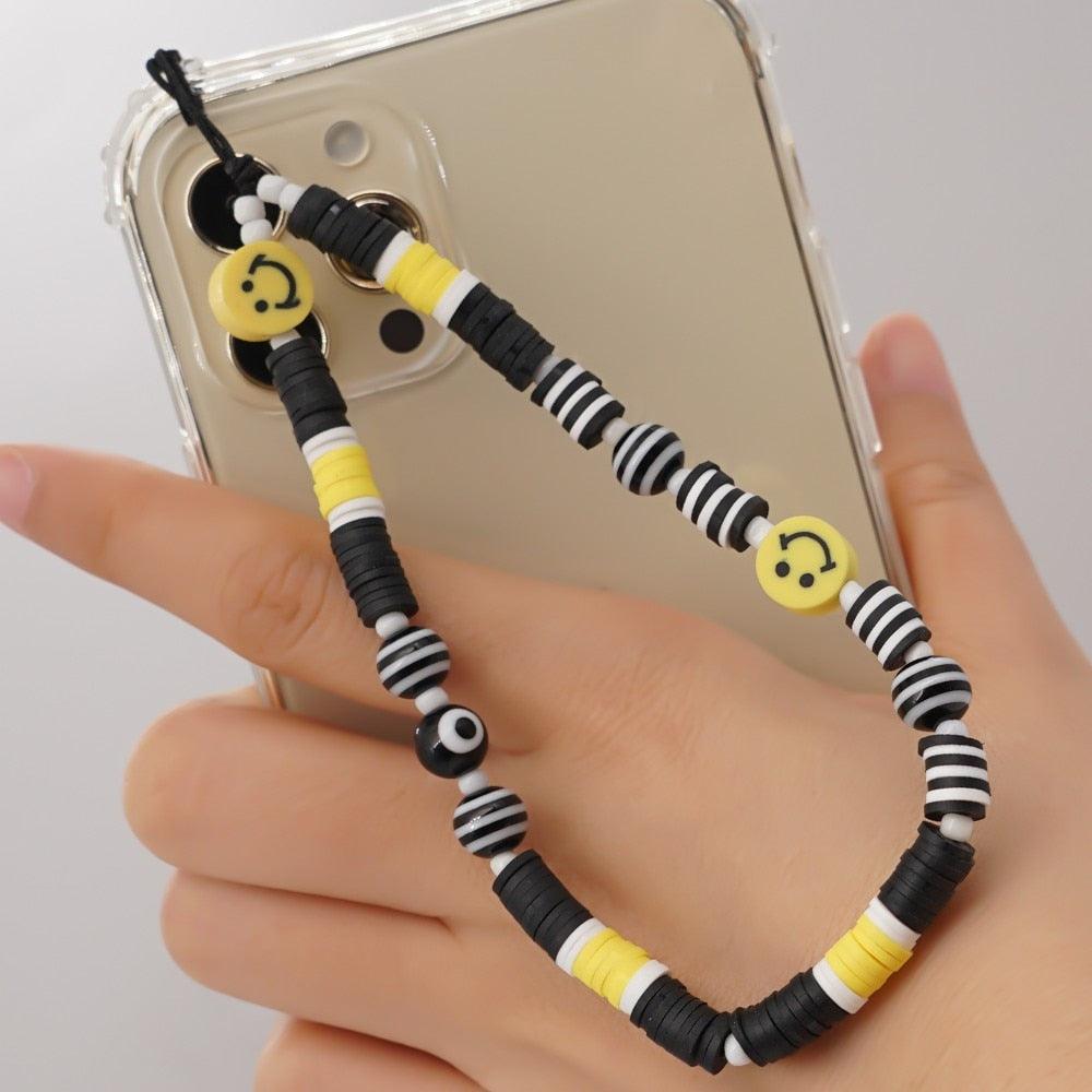 Shinus Heishi Disc Beads Crystal Chain For Phone Mobile Phone Lanyard Smile Cell Phone Chains 2021 LOVE Letter String Wristband - ItemBear.com