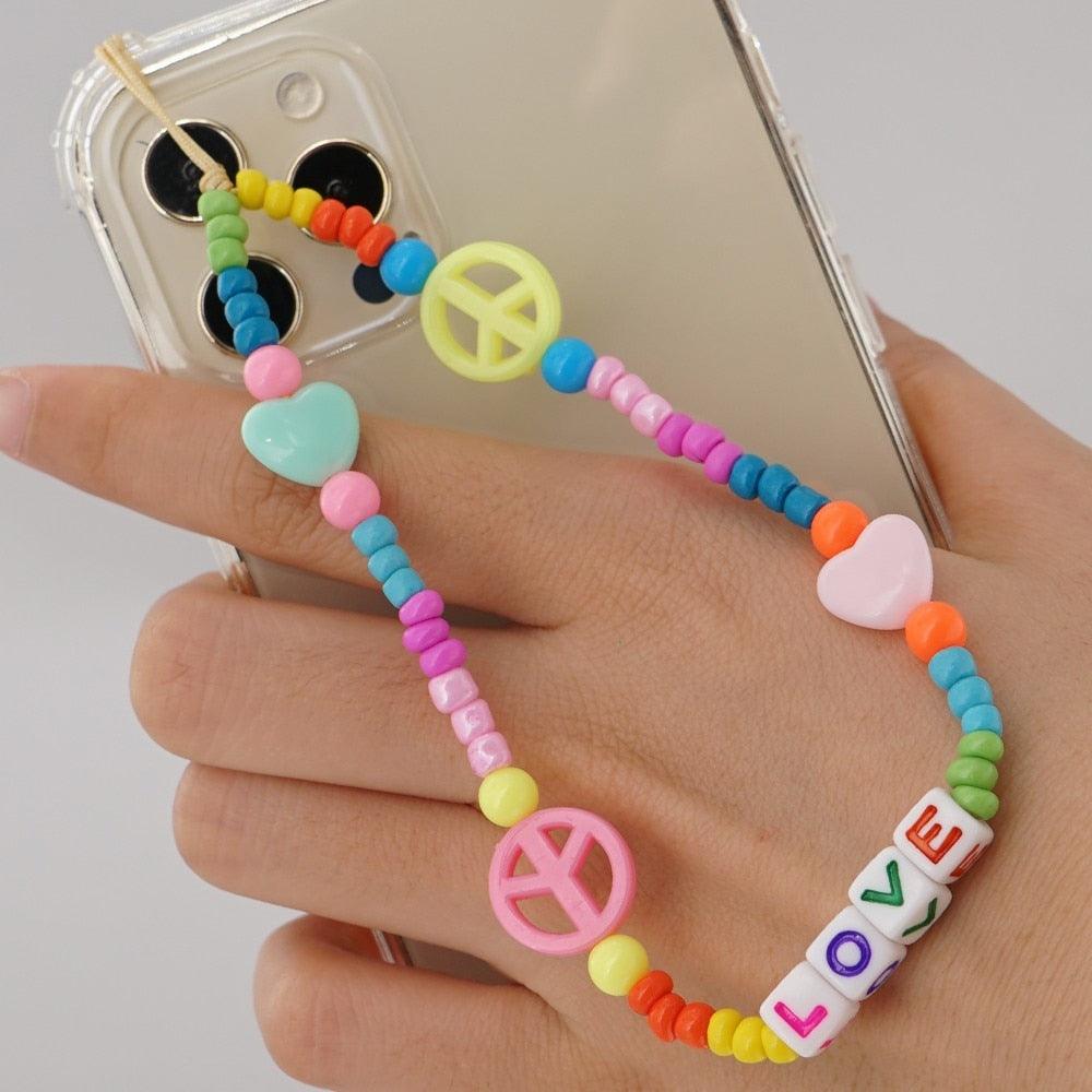 Shinus Heishi Disc Beads Crystal Chain For Phone Mobile Phone Lanyard Smile Cell Phone Chains 2021 LOVE Letter String Wristband - ItemBear.com