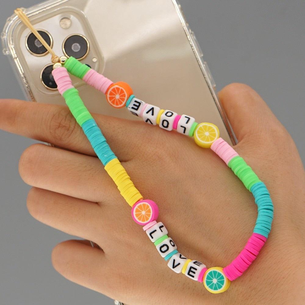 Shinus Heishi Disc Beads Crystal Chain For Phone Mobile Phone Lanyard Smile Cell Phone Chains 2021 LOVE Letter String Wristband - ItemBear.com