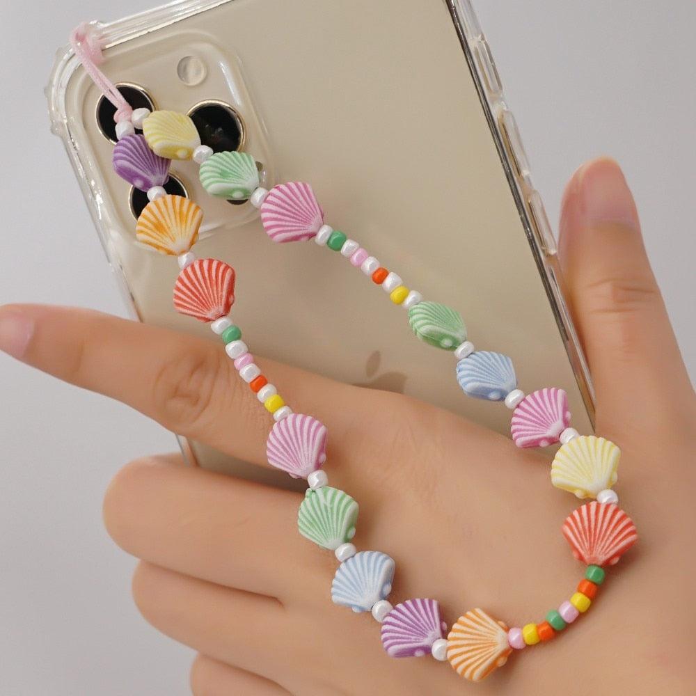 Shinus Heishi Disc Beads Crystal Chain For Phone Mobile Phone Lanyard Smile Cell Phone Chains 2021 LOVE Letter String Wristband - ItemBear.com