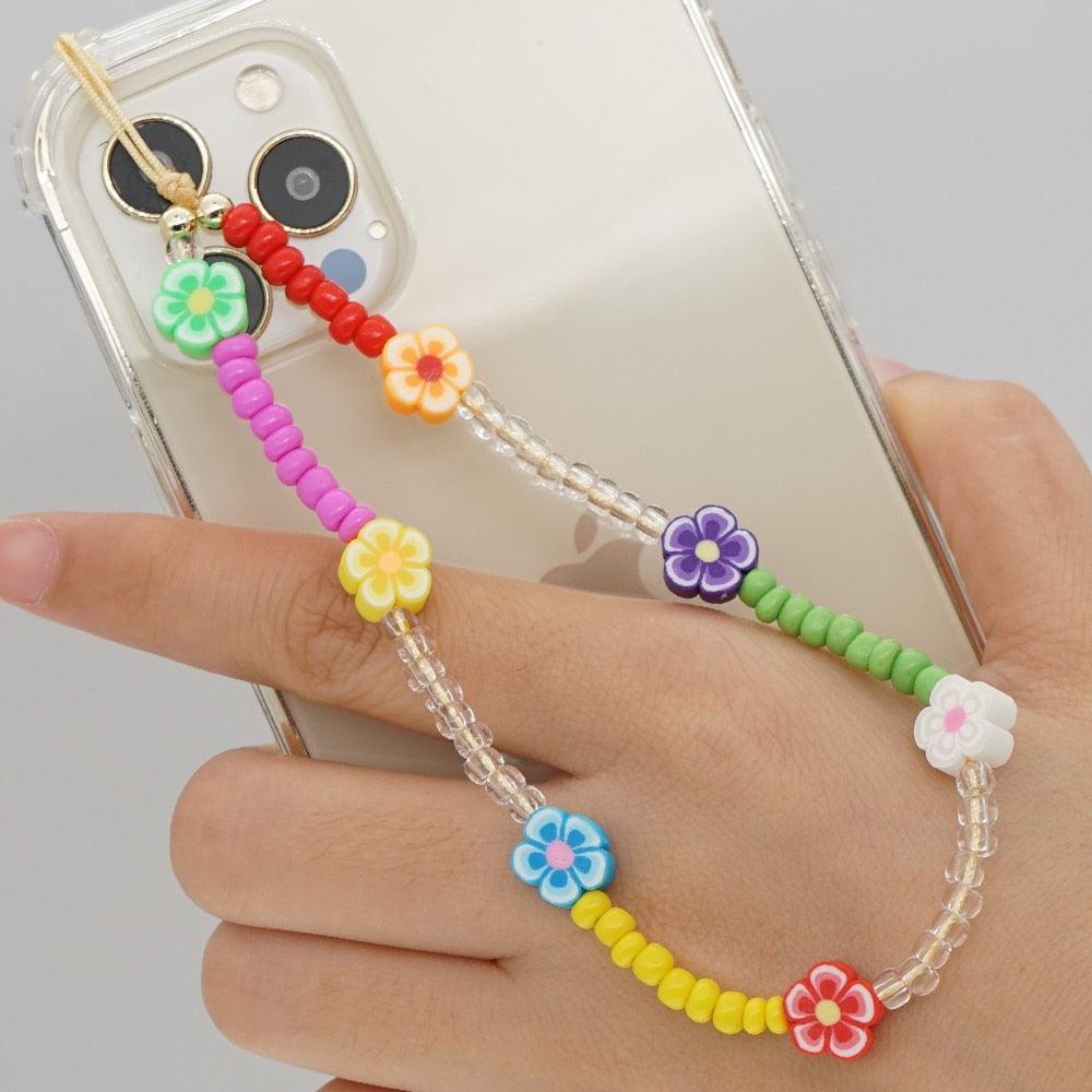Shinus Heishi Disc Beads Crystal Chain For Phone Mobile Phone Lanyard Smile Cell Phone Chains 2021 LOVE Letter String Wristband - ItemBear.com