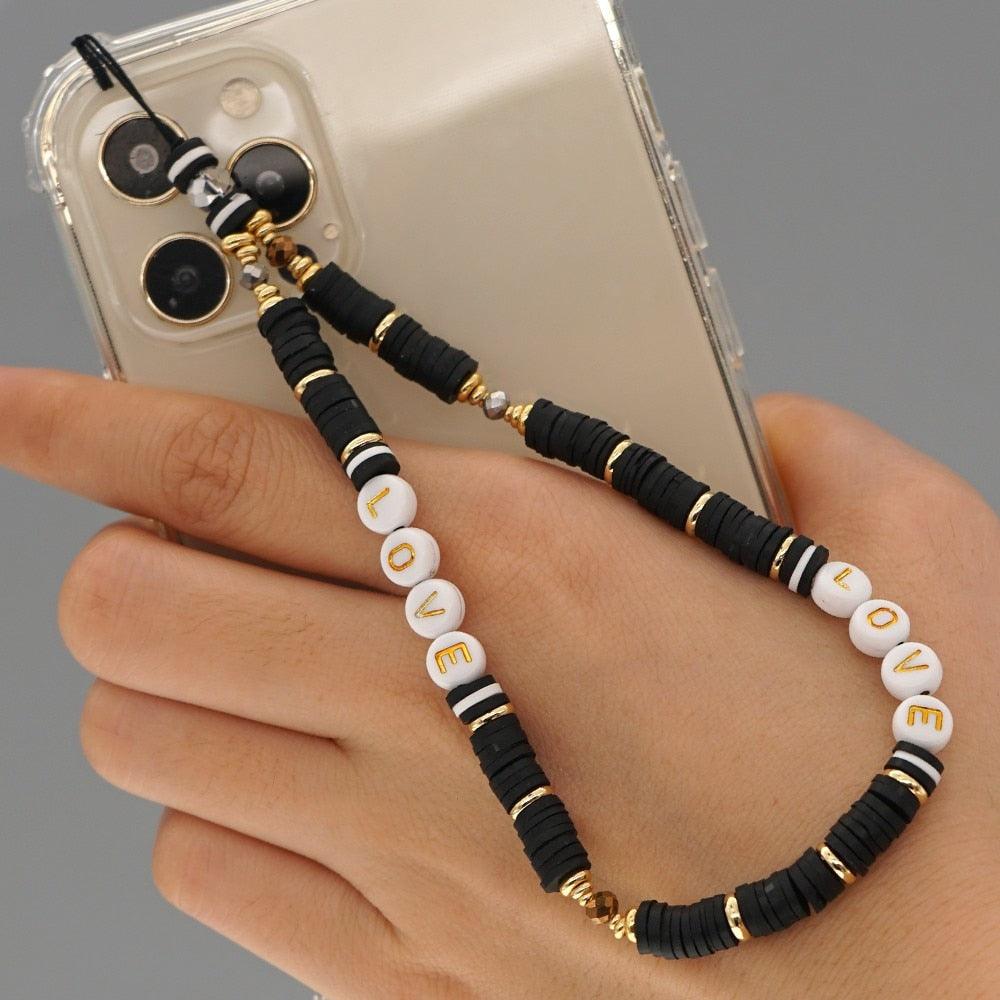 Shinus Heishi Disc Beads Crystal Chain For Phone Mobile Phone Lanyard Smile Cell Phone Chains 2021 LOVE Letter String Wristband - ItemBear.com