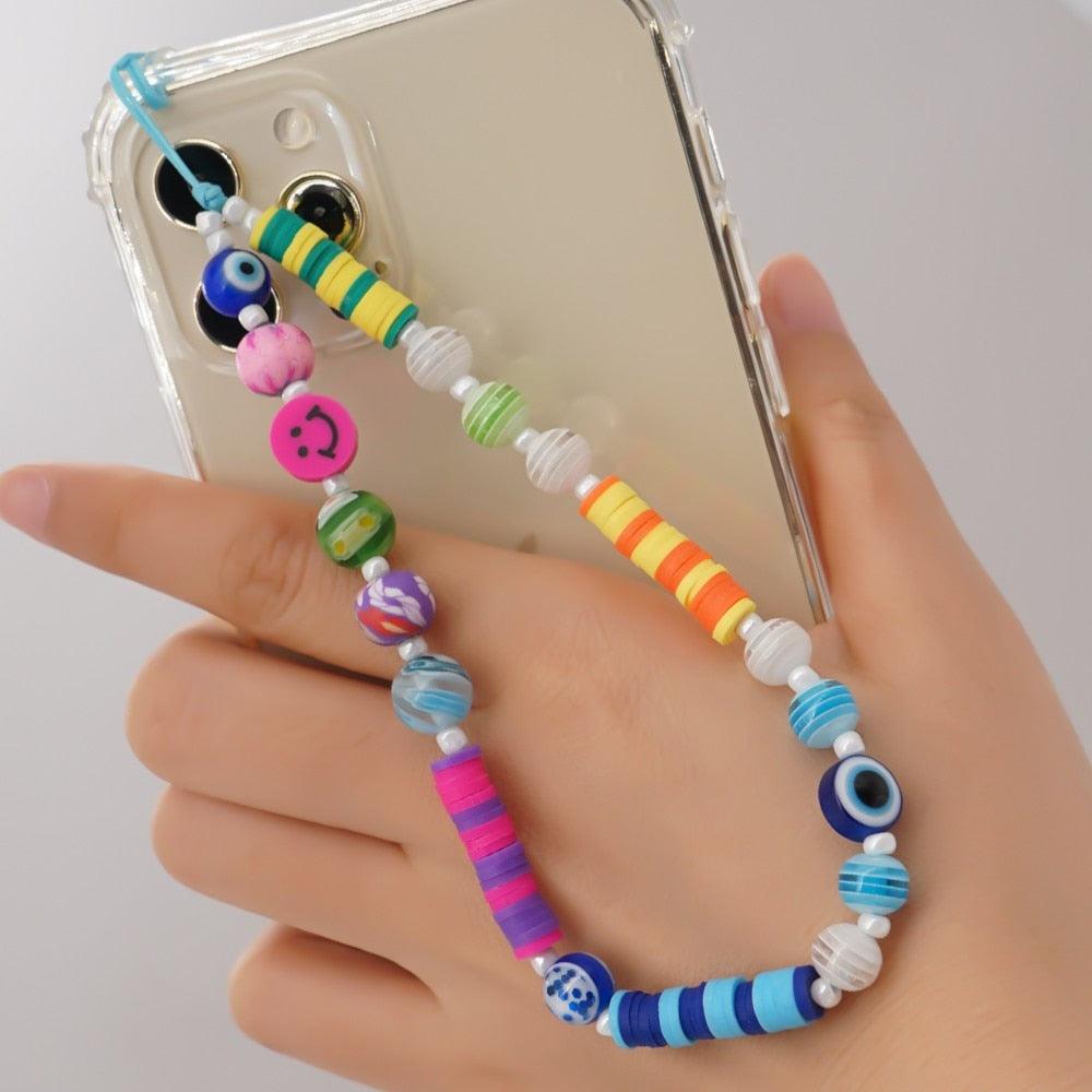 Shinus Heishi Disc Beads Crystal Chain For Phone Mobile Phone Lanyard Smile Cell Phone Chains 2021 LOVE Letter String Wristband - ItemBear.com