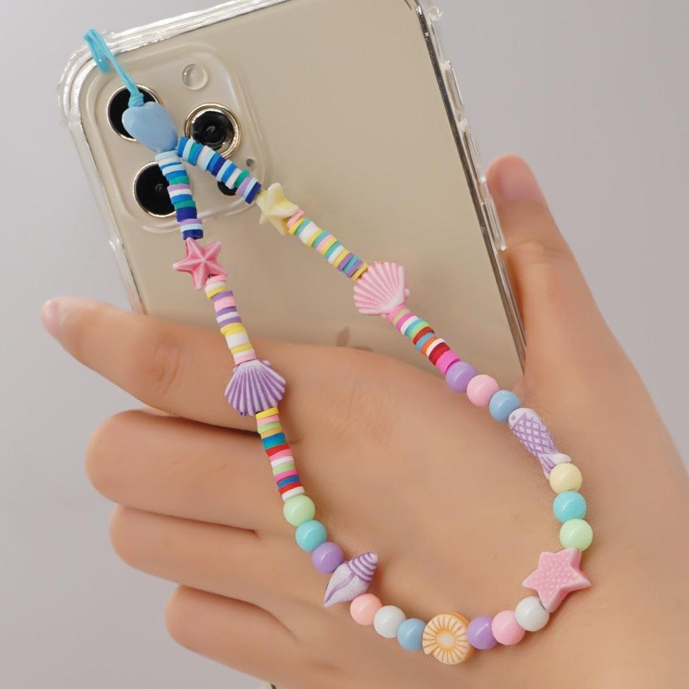 Shinus Heishi Disc Beads Crystal Chain For Phone Mobile Phone Lanyard Smile Cell Phone Chains 2021 LOVE Letter String Wristband - ItemBear.com