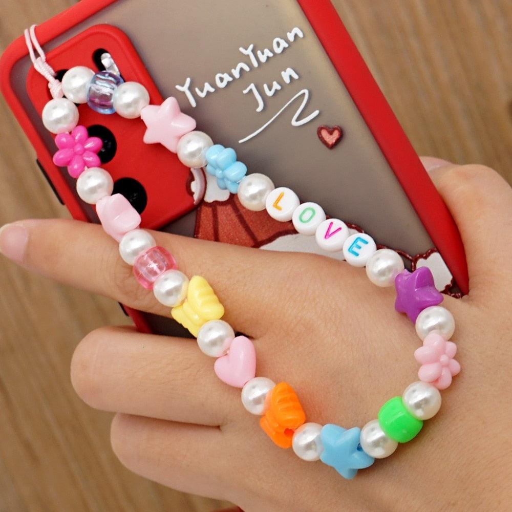 Shinus Heishi Disc Beads Crystal Chain For Phone Mobile Phone Lanyard Smile Cell Phone Chains 2021 LOVE Letter String Wristband - ItemBear.com