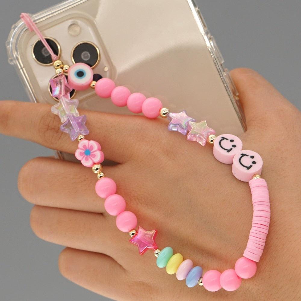 Shinus Heishi Disc Beads Crystal Chain For Phone Mobile Phone Lanyard Smile Cell Phone Chains 2021 LOVE Letter String Wristband - ItemBear.com