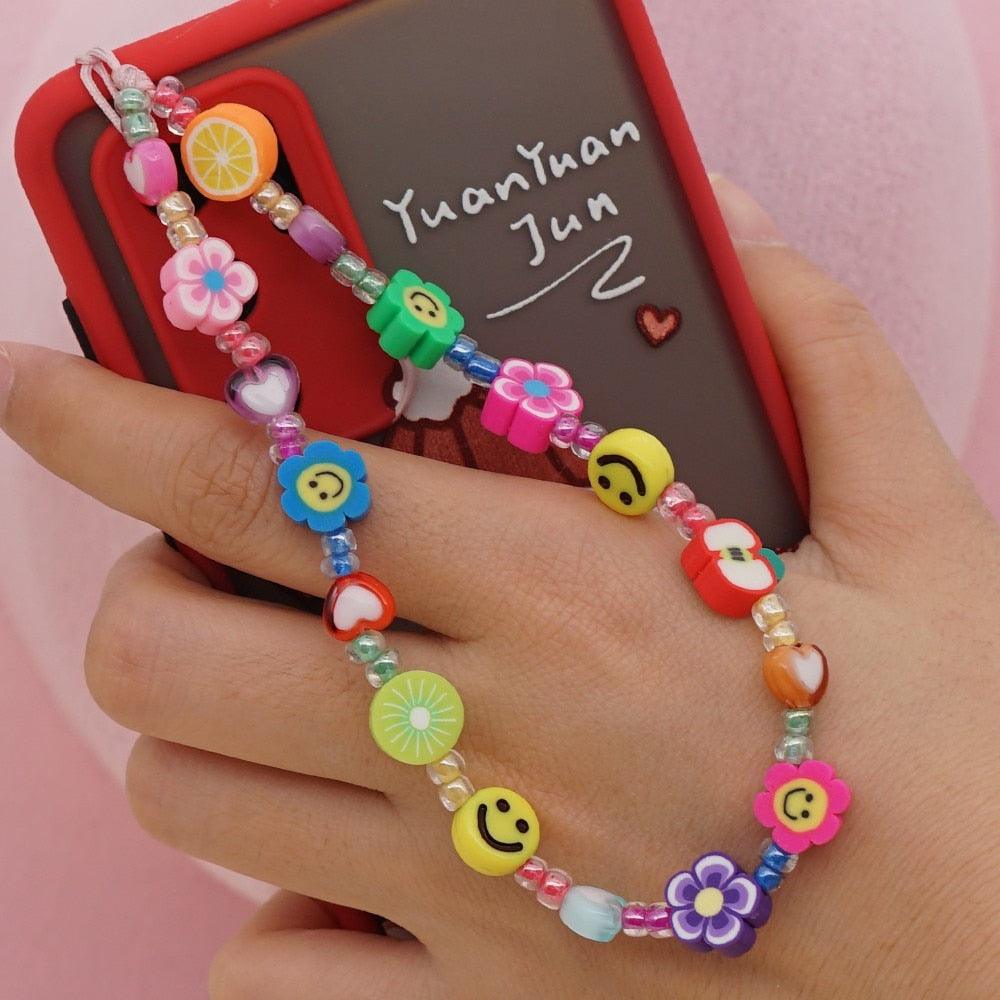 Shinus Heishi Disc Beads Crystal Chain For Phone Mobile Phone Lanyard Smile Cell Phone Chains 2021 LOVE Letter String Wristband - ItemBear.com