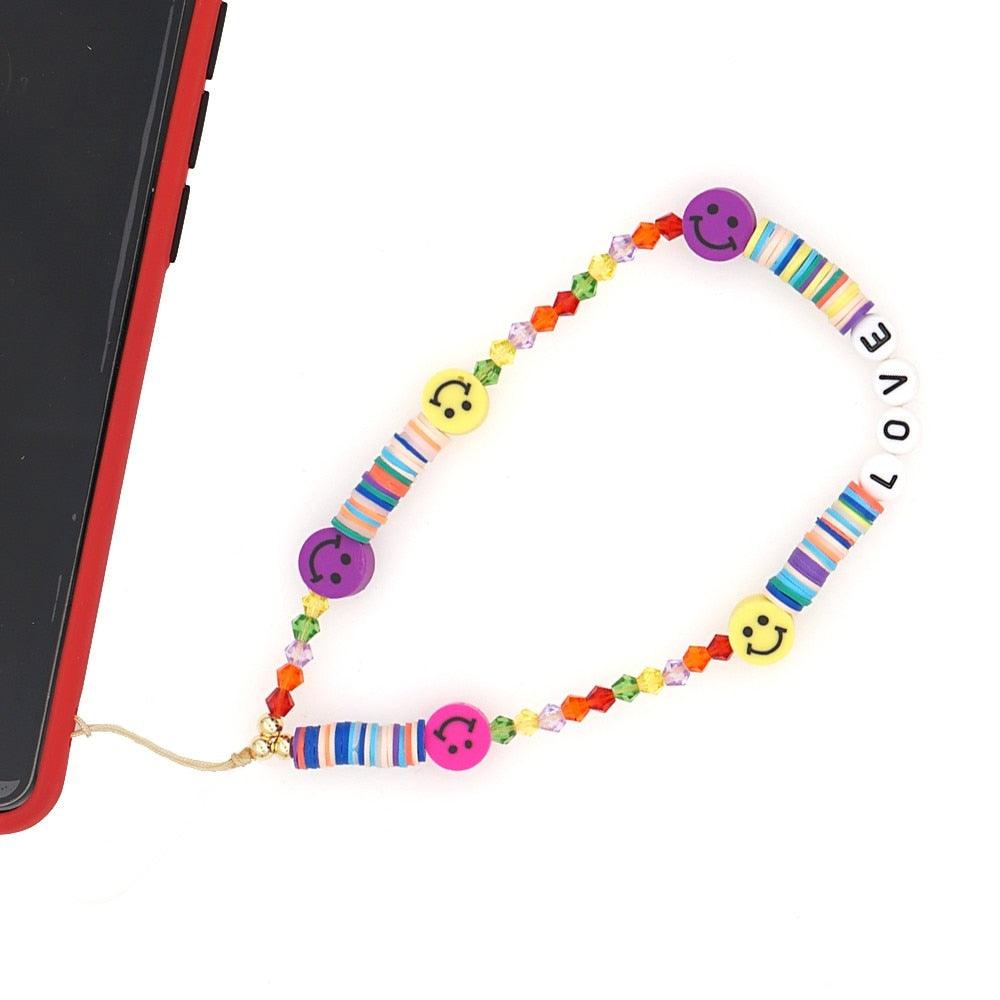 Shinus Heishi Disc Beads Crystal Chain For Phone Mobile Phone Lanyard Smile Cell Phone Chains 2021 LOVE Letter String Wristband - ItemBear.com