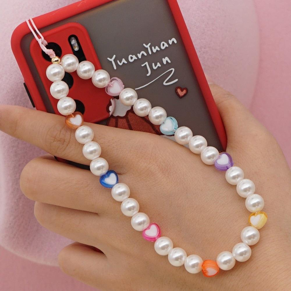 Shinus Heishi Disc Beads Crystal Chain For Phone Mobile Phone Lanyard Smile Cell Phone Chains 2021 LOVE Letter String Wristband - ItemBear.com