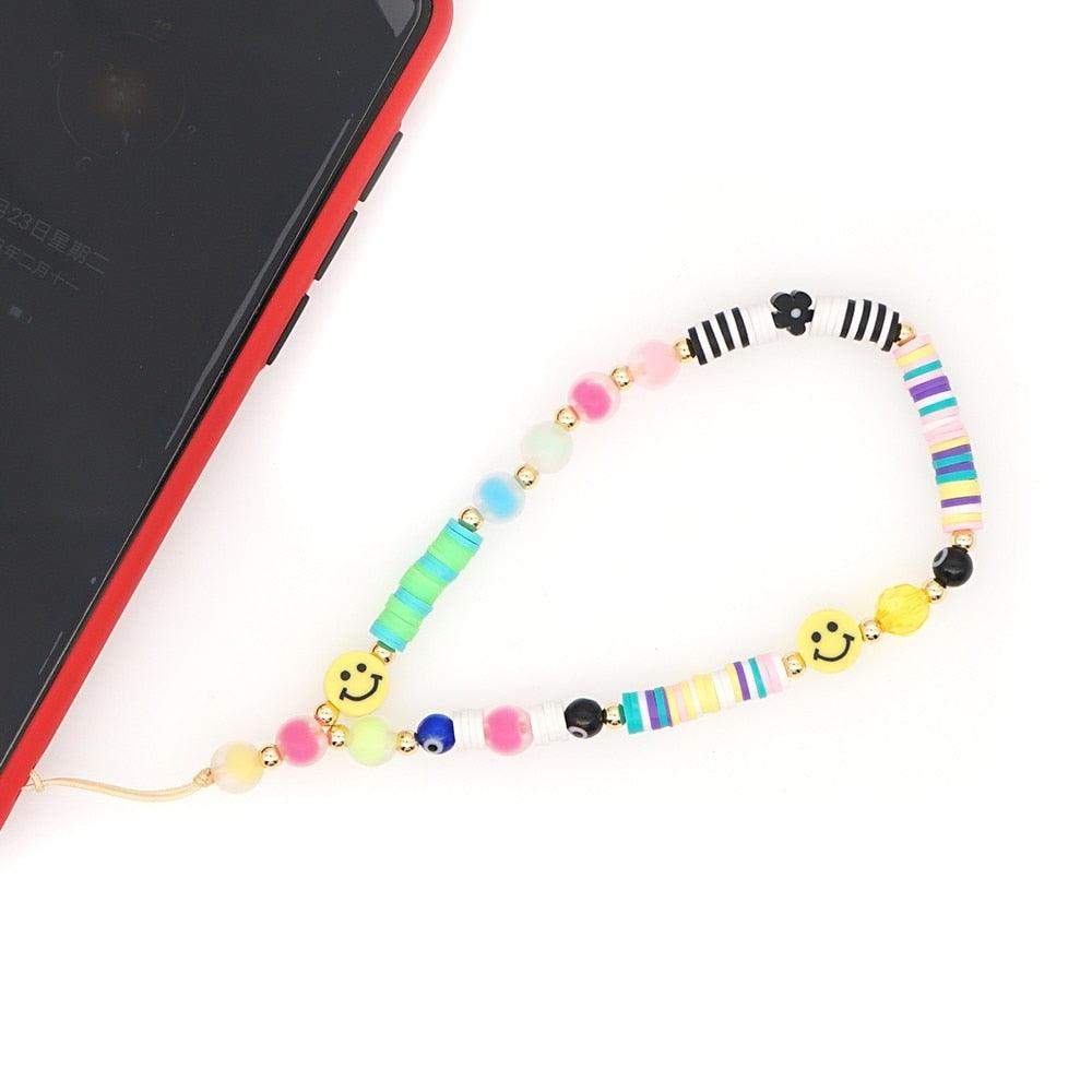 Shinus Heishi Disc Beads Crystal Chain For Phone Mobile Phone Lanyard Smile Cell Phone Chains 2021 LOVE Letter String Wristband - ItemBear.com