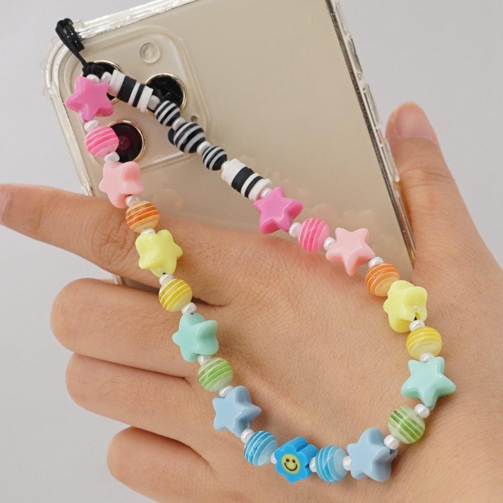 Shinus Heishi Disc Beads Crystal Chain For Phone Mobile Phone Lanyard Smile Cell Phone Chains 2021 LOVE Letter String Wristband - ItemBear.com