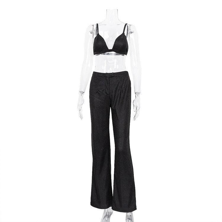 Silver Banquet Party Two Piece Pants Set Lapel Long Sleeve Blazer + High Waist Straight Pants 2022 Autumn Winter New - ItemBear.com