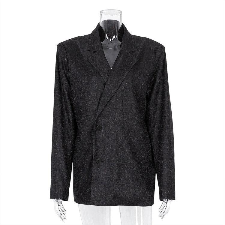 Silver Banquet Party Two Piece Pants Set Lapel Long Sleeve Blazer + High Waist Straight Pants 2022 Autumn Winter New - ItemBear.com