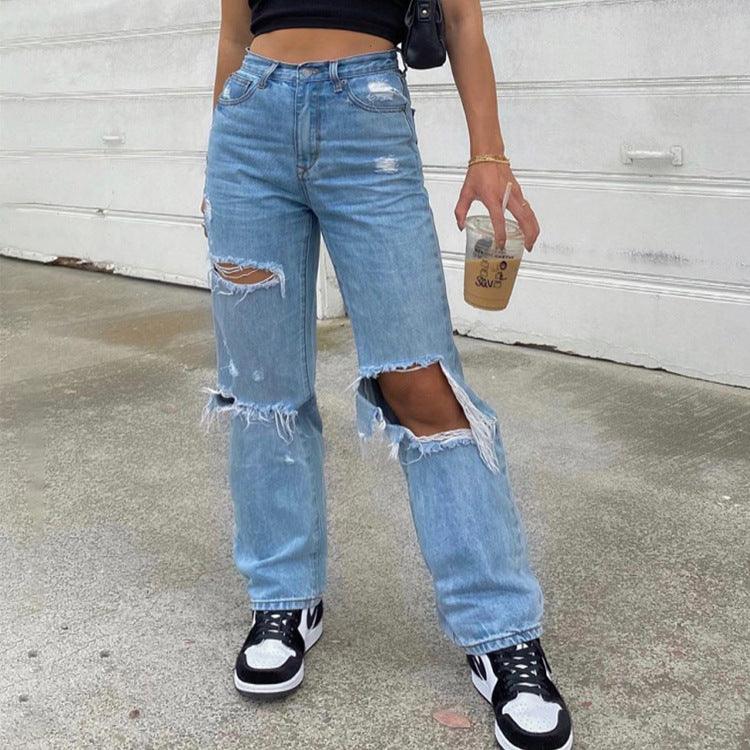 Spot Amazon AliExpress Women's Jeans Trousers Hole Thin Women's Jeans Trousers - ItemBear.com