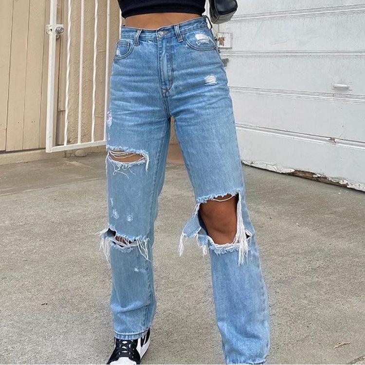 Spot Amazon AliExpress Women's Jeans Trousers Hole Thin Women's Jeans Trousers - ItemBear.com
