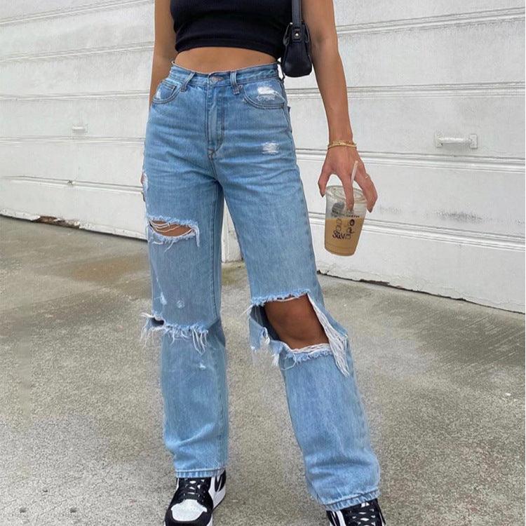 Spot Amazon AliExpress Women's Jeans Trousers Hole Thin Women's Jeans Trousers - ItemBear.com
