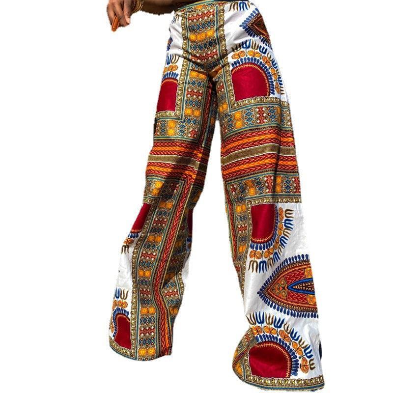 spring and summer new Bohemian printed trousers with pockets casual pants women loose high waist wide leg pants women - ItemBear.com