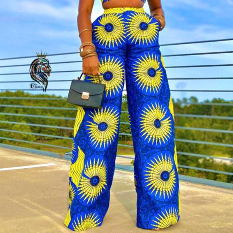 spring and summer new Bohemian printed trousers with pockets casual pants women loose high waist wide leg pants women - ItemBear.com