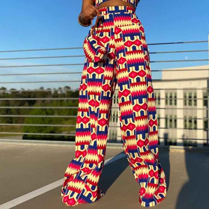 spring and summer new Bohemian printed trousers with pockets casual pants women loose high waist wide leg pants women - ItemBear.com