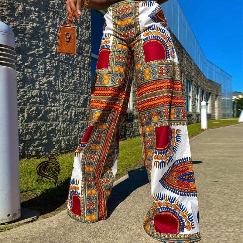 spring and summer new Bohemian printed trousers with pockets casual pants women loose high waist wide leg pants women - ItemBear.com