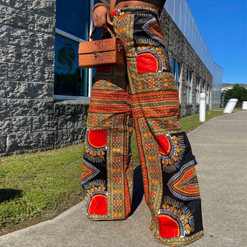 spring and summer new Bohemian printed trousers with pockets casual pants women loose high waist wide leg pants women - ItemBear.com