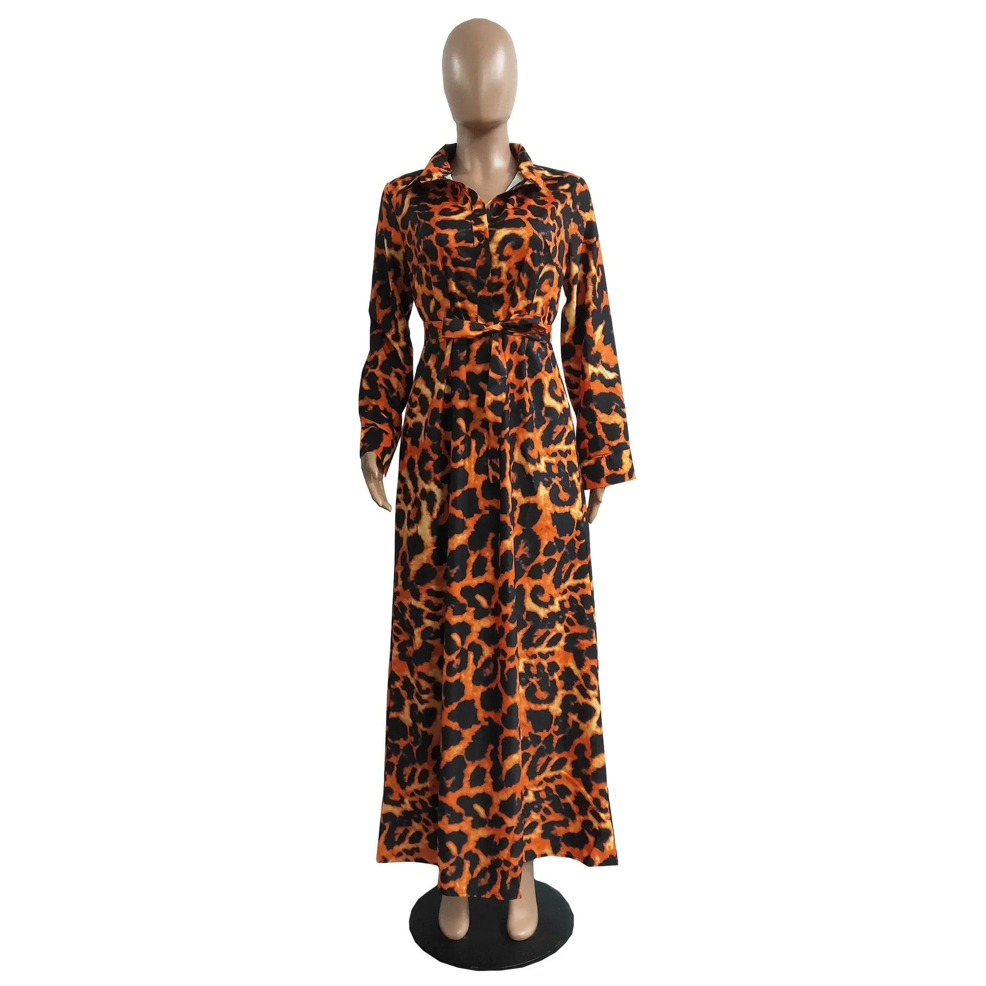 Spring Fall Camouflage Long Dresses Women Long Sleeve Slim Maxi Floor Length Dress Causal Turn-Down Collar Button Up Shirt Dress - ItemBear.com