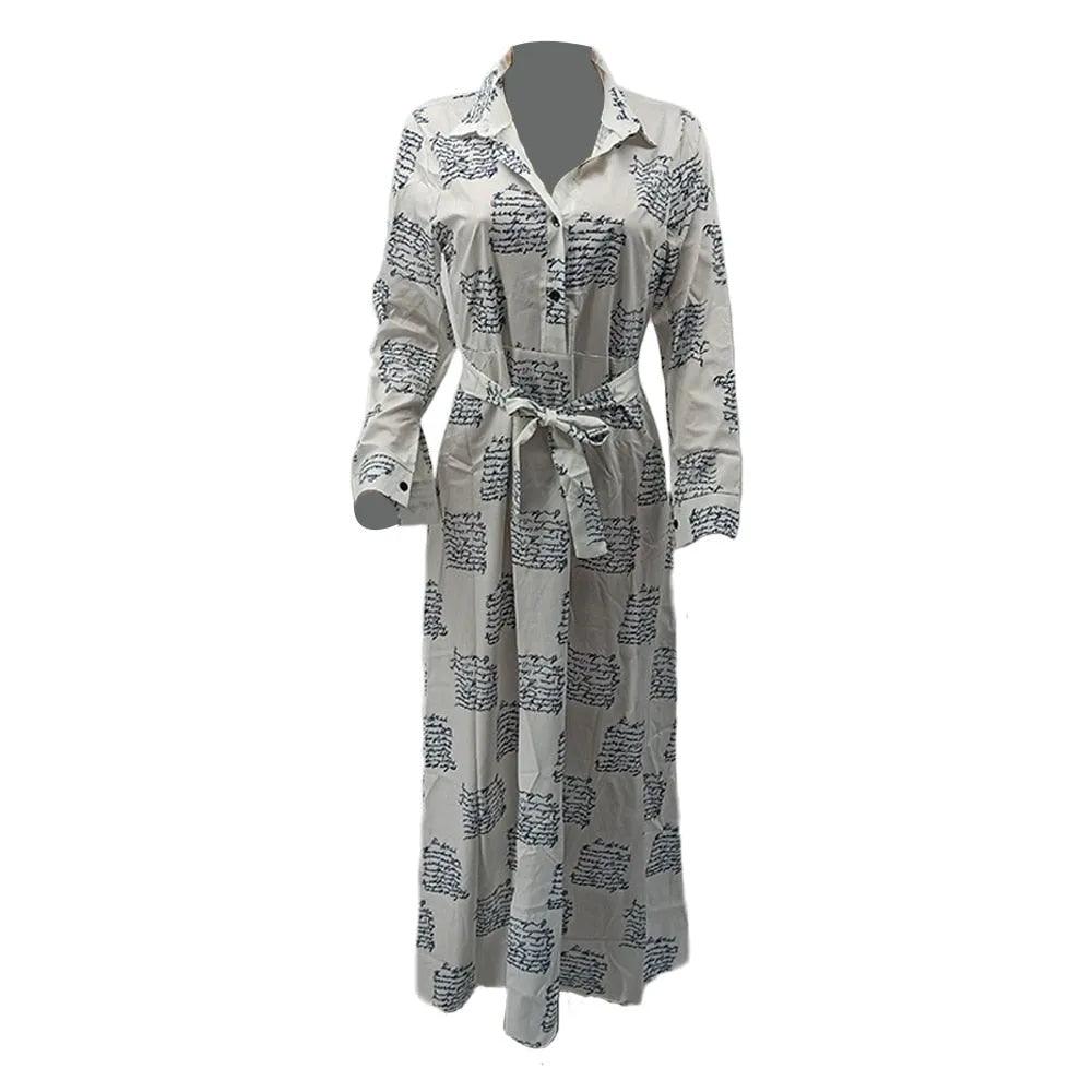 Spring Fall Camouflage Long Dresses Women Long Sleeve Slim Maxi Floor Length Dress Causal Turn-Down Collar Button Up Shirt Dress - ItemBear.com