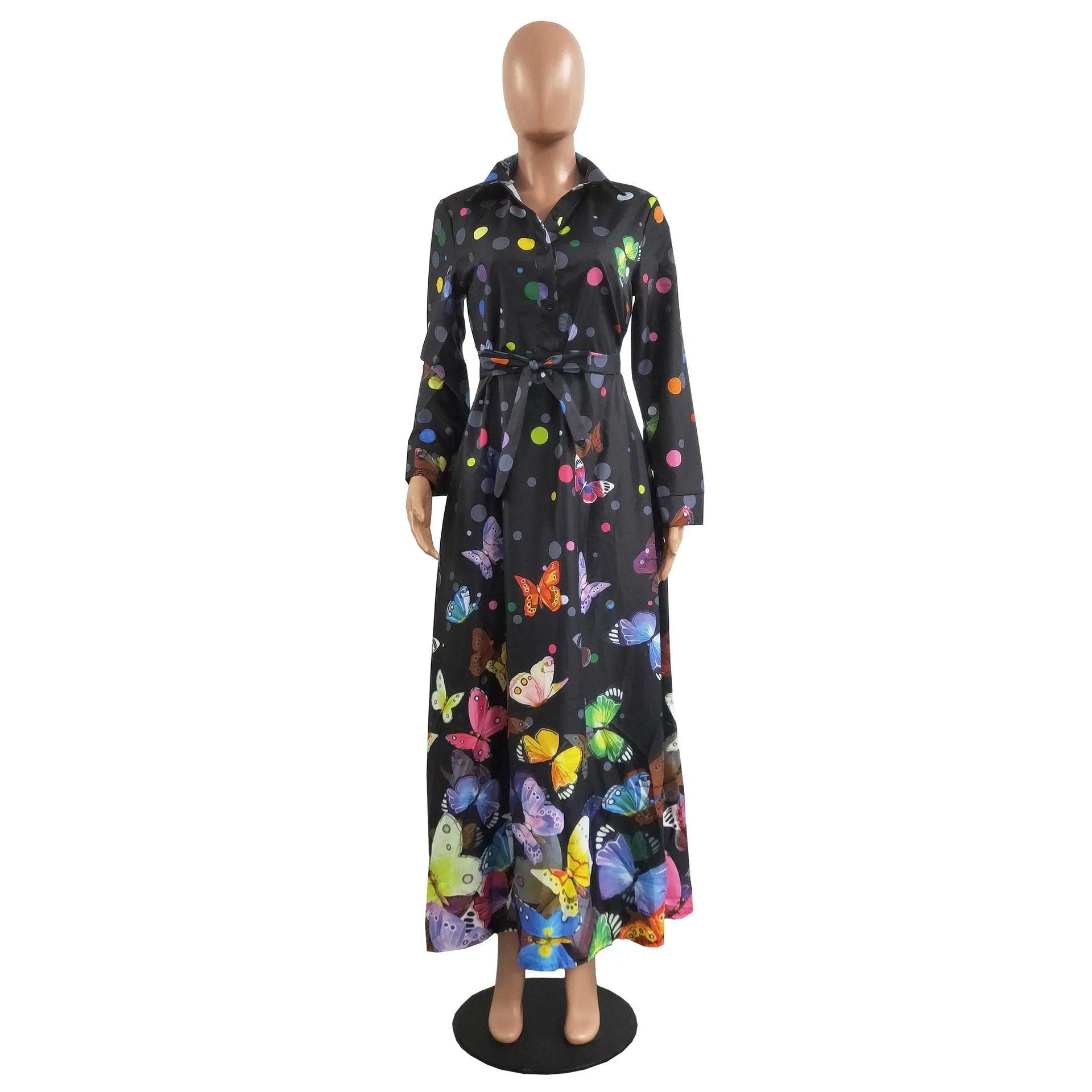 Spring Fall Camouflage Long Dresses Women Long Sleeve Slim Maxi Floor Length Dress Causal Turn-Down Collar Button Up Shirt Dress - ItemBear.com