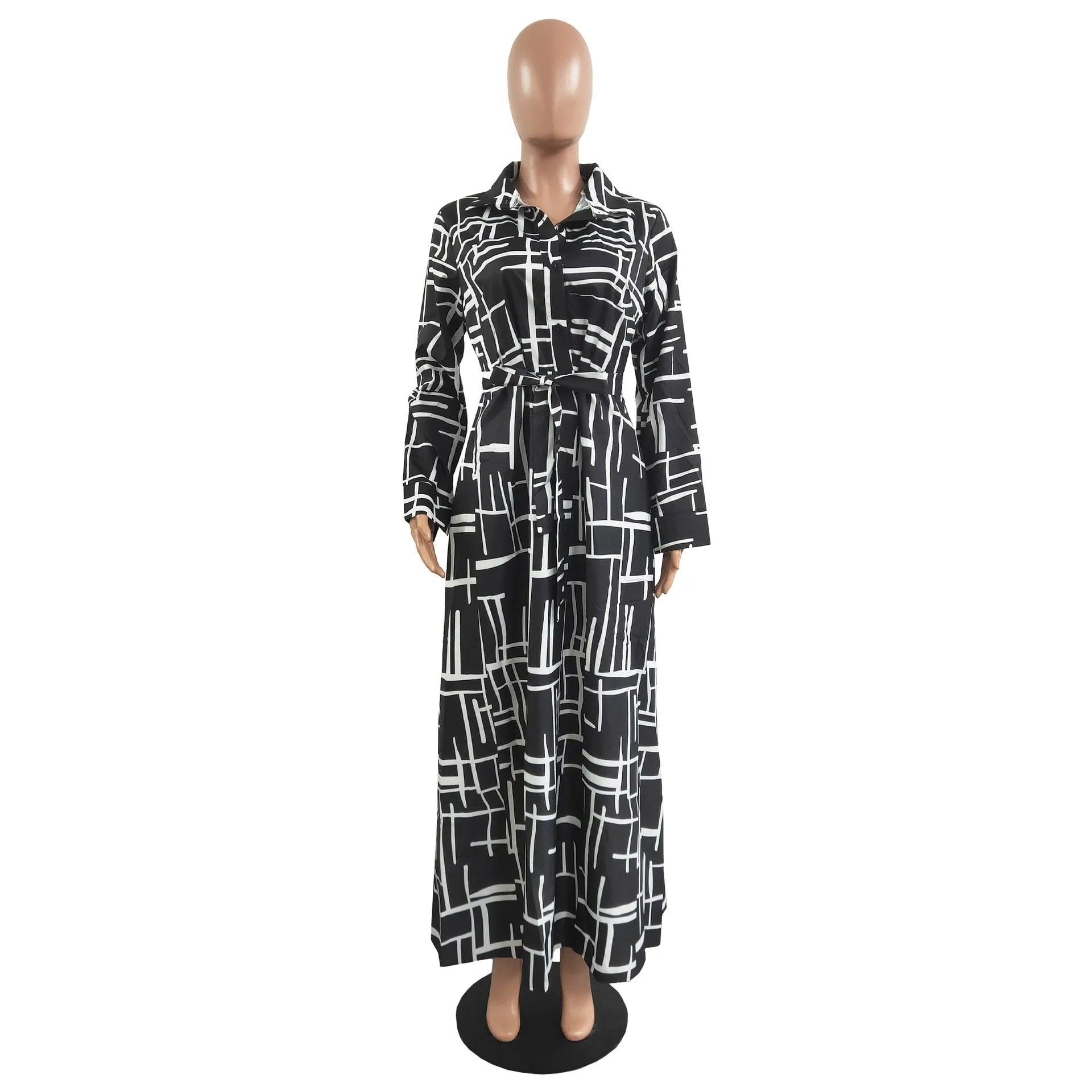 Spring Fall Camouflage Long Dresses Women Long Sleeve Slim Maxi Floor Length Dress Causal Turn-Down Collar Button Up Shirt Dress - ItemBear.com