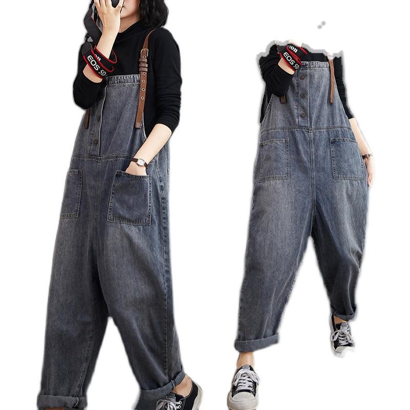 Spring Fashion Button Jeans Harem Jumpsuit - ItemBear.com