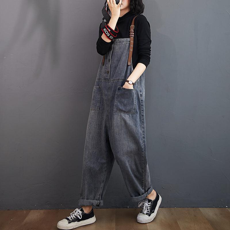 Spring Fashion Button Jeans Harem Jumpsuit - ItemBear.com