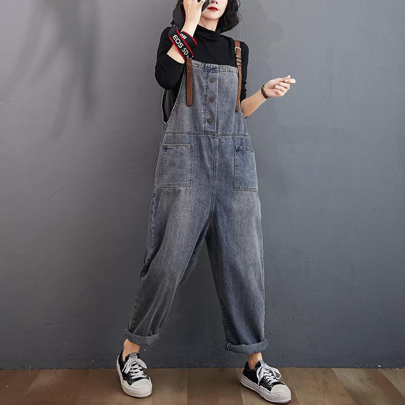 Spring Fashion Button Jeans Harem Jumpsuit - ItemBear.com