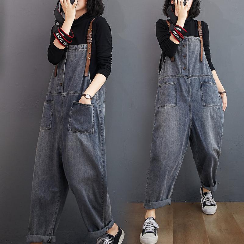 Spring Fashion Button Jeans Harem Jumpsuit - ItemBear.com