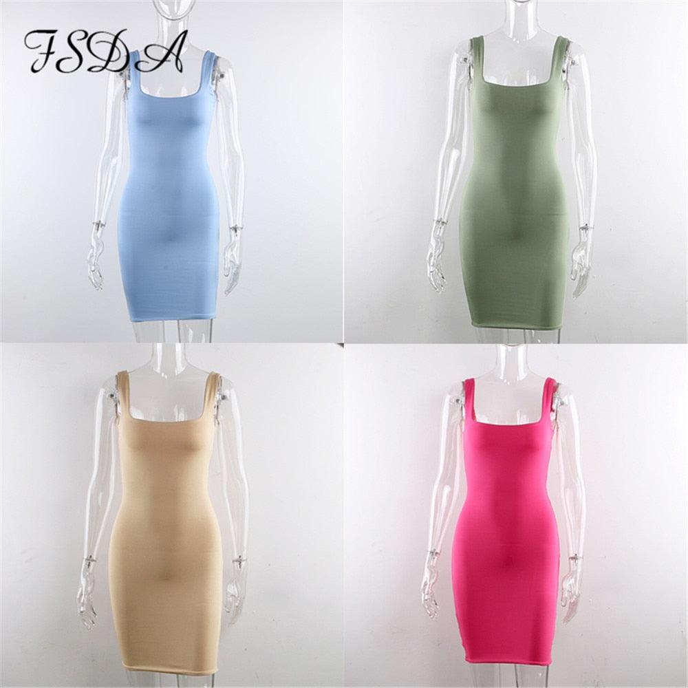 Square Neck Sleeveless Bodycon Mini Dress - ItemBear.com