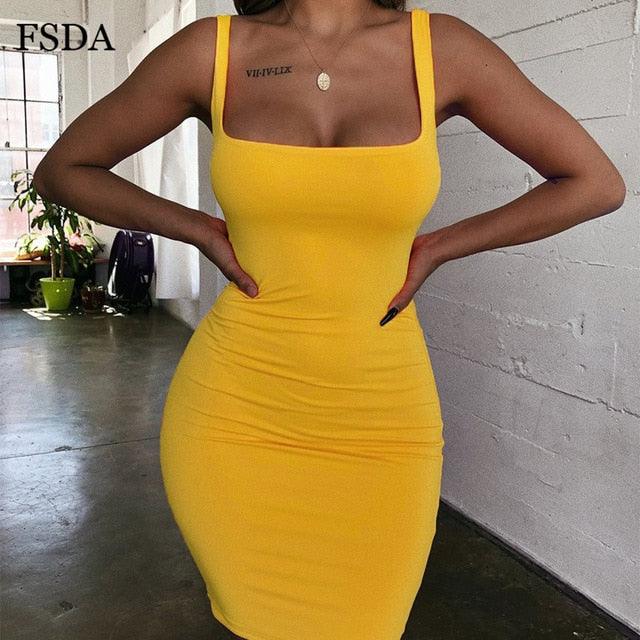 Square Neck Sleeveless Bodycon Mini Dress - ItemBear.com