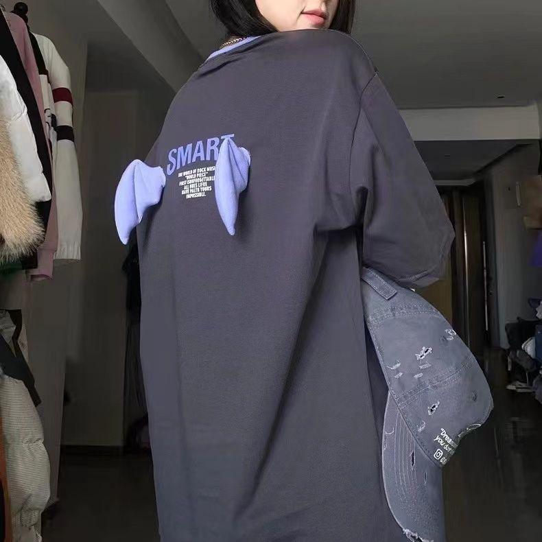 Street Leisure Y2k Summer Clothing Women's T-shirt Alphabet Devil Loose Short Sleeve Harajuku Style Three-dimensional Wings Top - ItemBear.com