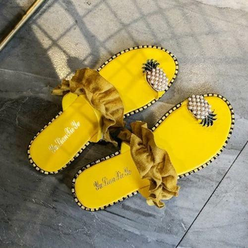 Summer Beach Pineapple Flat Slippers Outside Slides Ladies Shoes - ItemBear.com