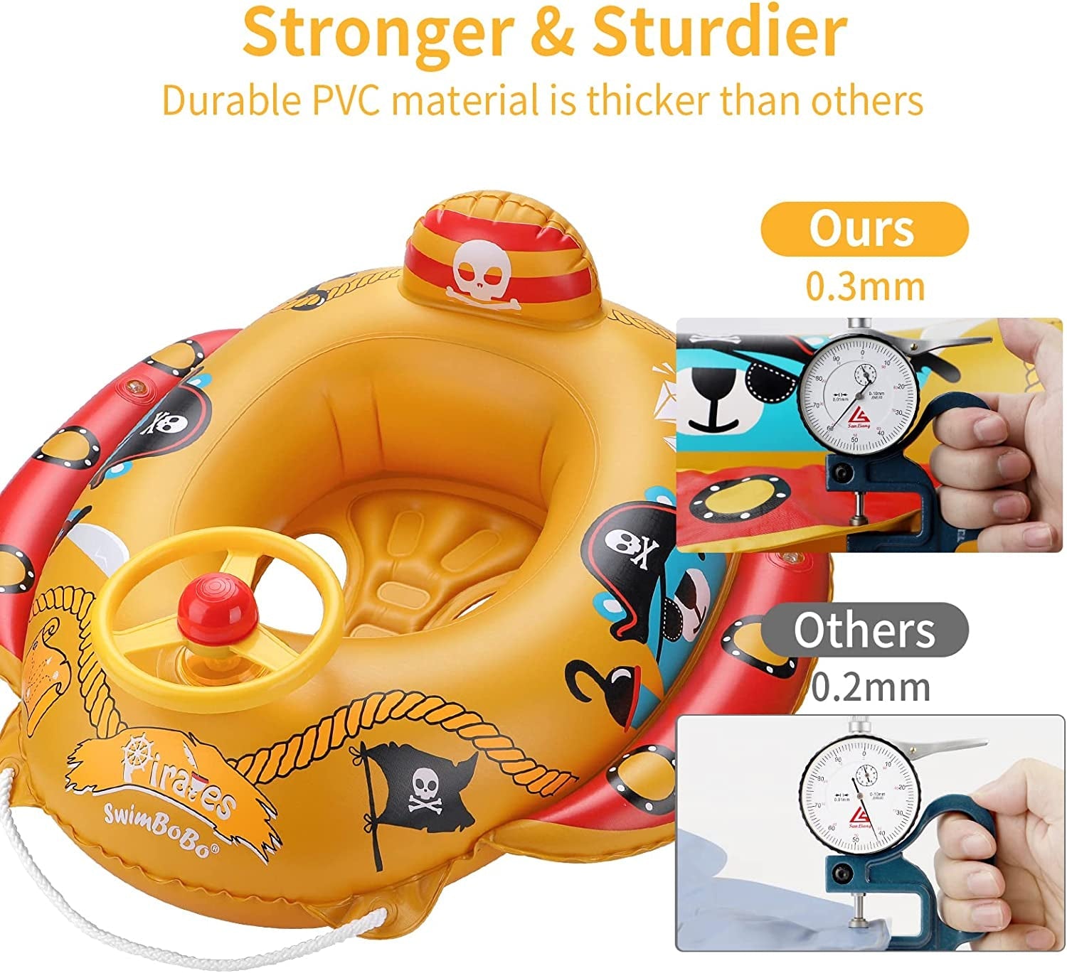 Swimbobo Toddler Pool Float with Seat Boat Inflatable Ride - On Airplane Pirates Sharks Car for Kids Outdoor Toys(Yellow Pirates) - ItemBear.com